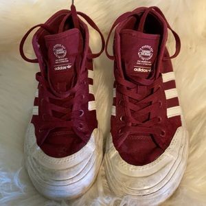Maroon adidas matchcourts, high top
